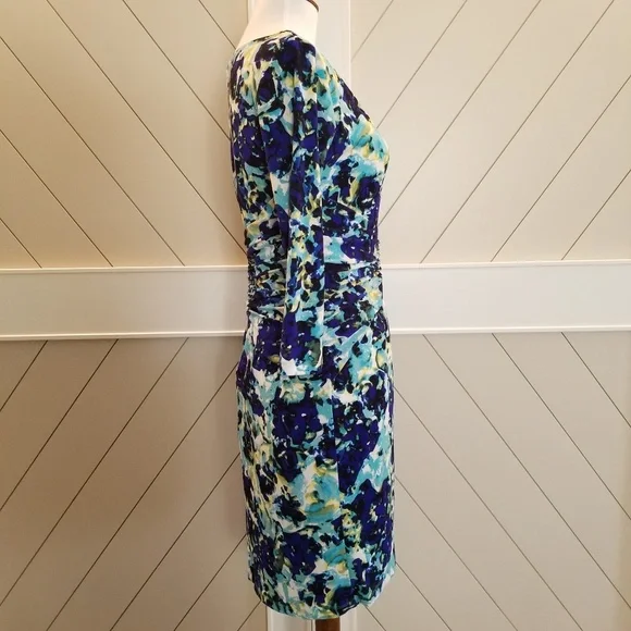 NWOT Ann Taylor Floral ruched long sleeve dress - Picture 6 of 8